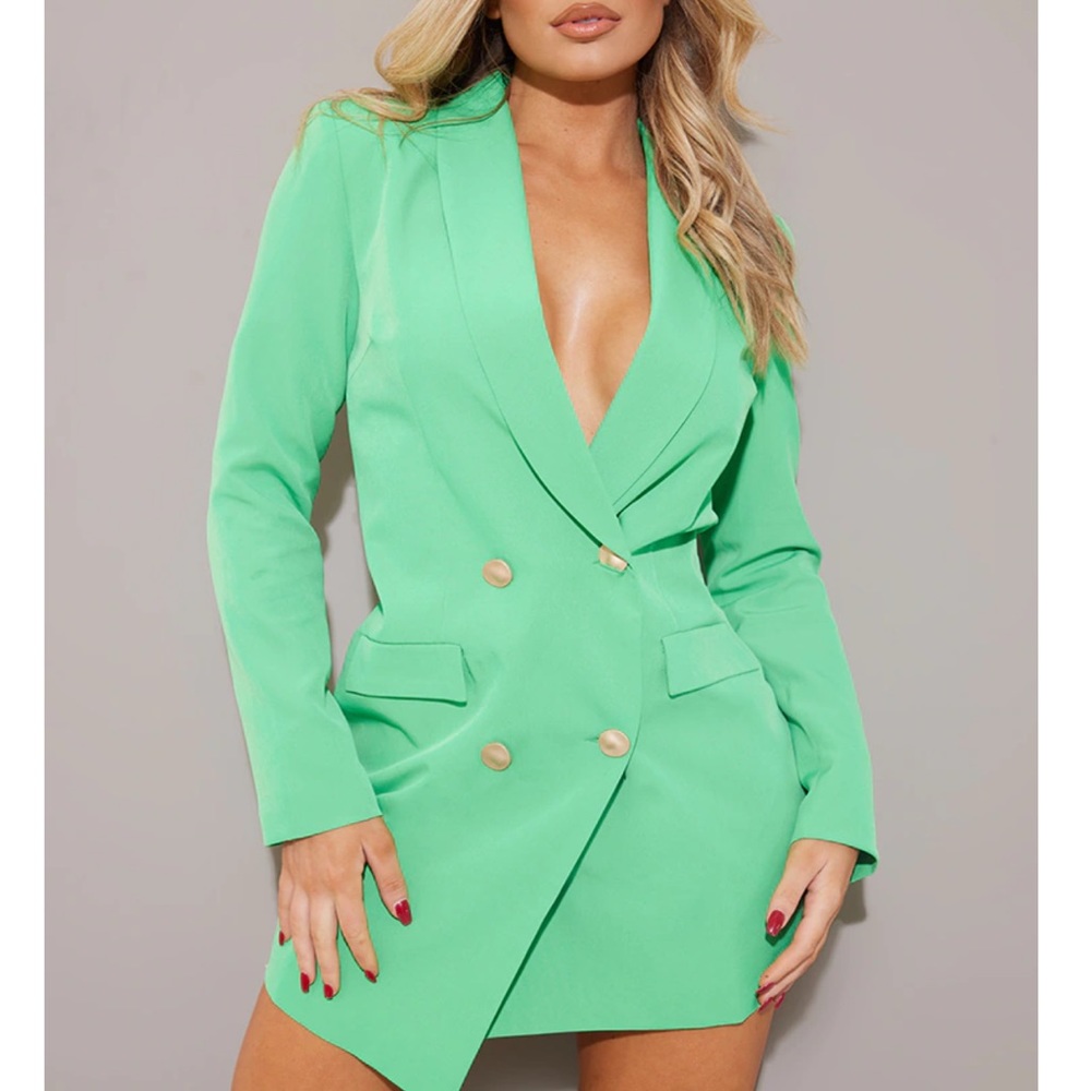 Double-Breasted Green Blazer Dress